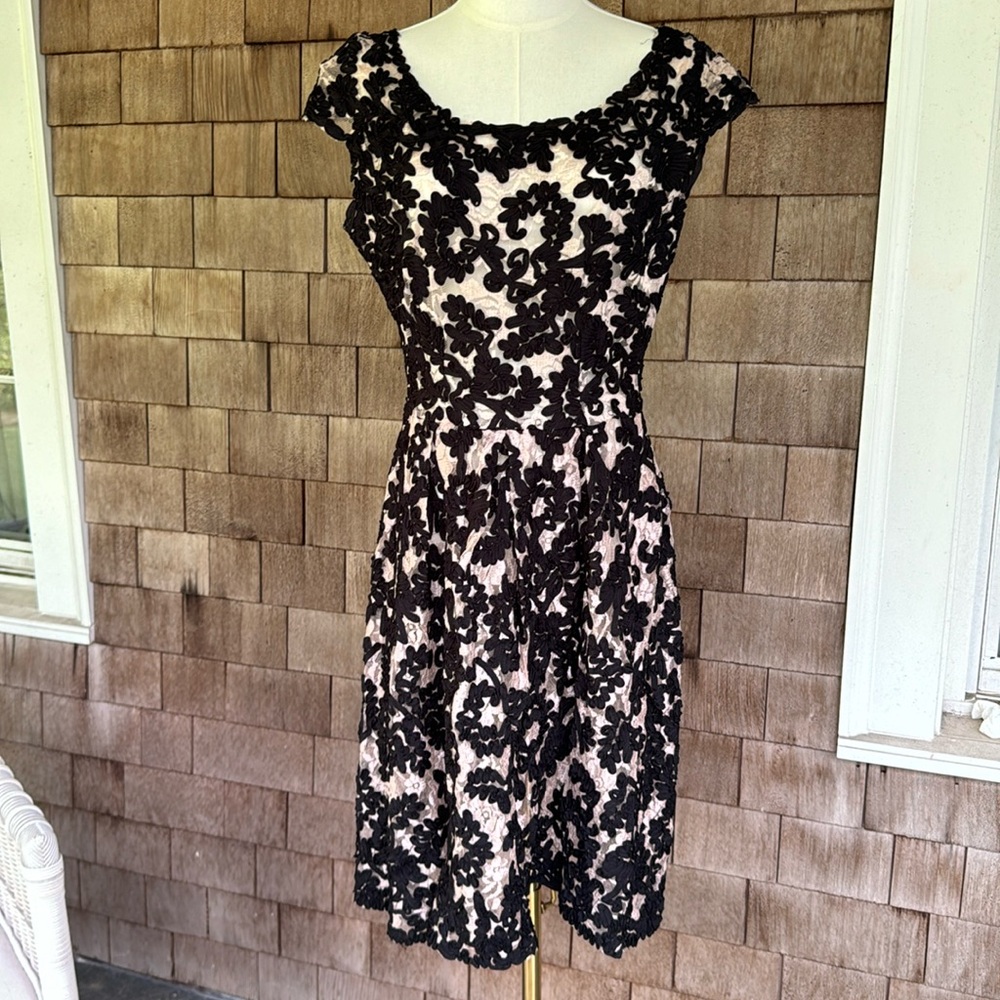 Anthropologie Black Ribbon and Crème Lace Dress